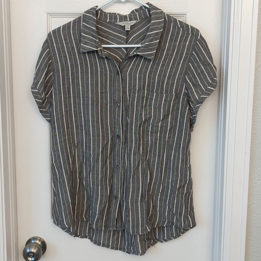 Lucky Brand button down short sleeve striped shirt size L